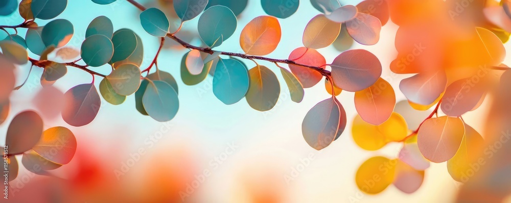 Poster plane tree abstract background idea. colorful leaves create a serene, dreamy atmosphere in soft, dif