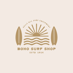 Boho surf design template for surf club, surf shop, surf merch.