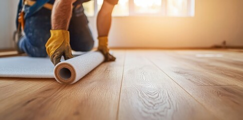 Home Renovation Action Living Room DIY Project Indoor Close-Up Flooring Installation