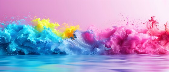 Fototapeta premium Vibrant Colorful Waves Splashing Against Calm Water Surface in Artistic Visual Display