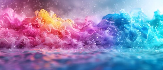 Fototapeta premium Vibrant Colorful Waves with Swirling Patterns and Sparkles Creating a Dreamlike Ocean Scene