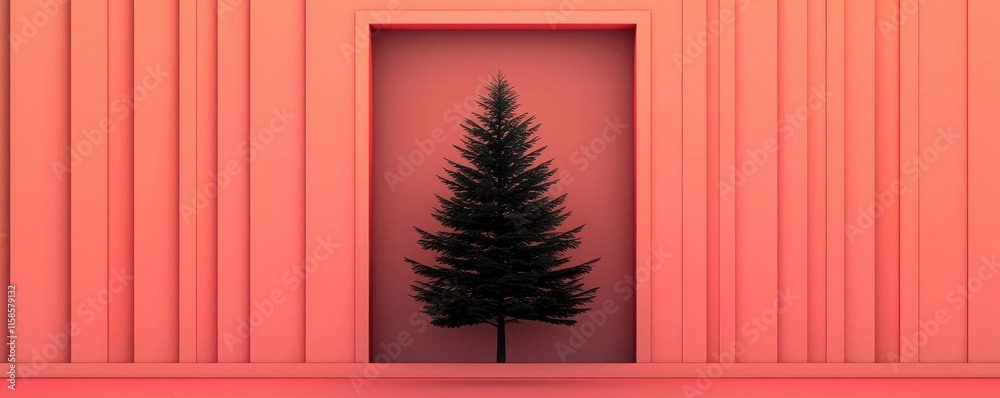 Poster pine tree abstract background idea. a modern stylized tree presented against a bold, vibrant backdro