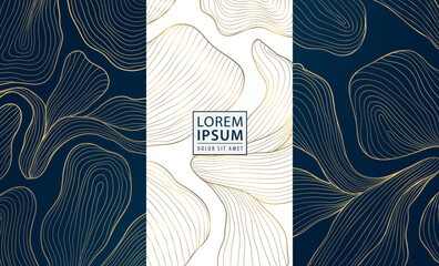 Vector set of line flower patterns, art deco floral textures, leaves plant ornaments. Wine, beauty product package, luxury fancy labels