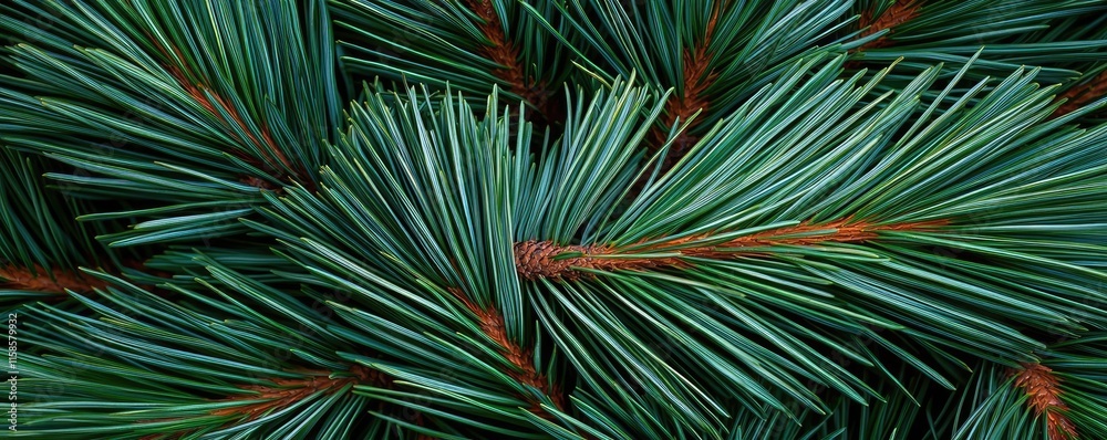 Aufkleber Pine tree abstract background idea. Close-up view of vibrant green pine needles with a textured surface.