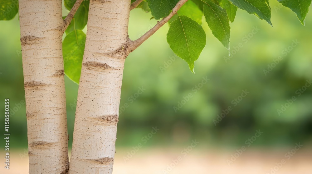 Aufkleber plane tree abstract background idea. close-up of beautiful birch tree trunks with vibrant green foli