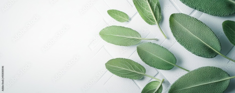 Aufkleber sage leaves abstract background concept. a close-up view of vibrant green leaves against a light bac