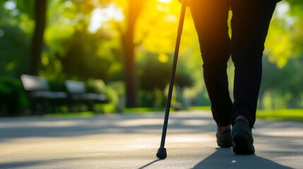 Elderly person walking with cane, symbolizing resilience and determination in the face of aging. Embracing life's journey with grace and perseverance.
