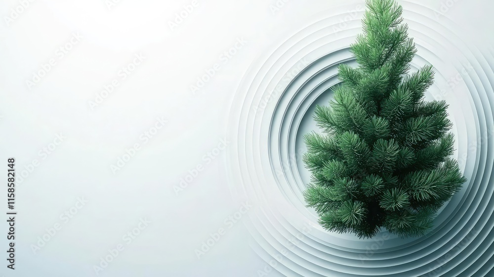 Aufkleber Pine tree abstract background idea. A simple pine tree on a light background with gentle circular ripples around it.