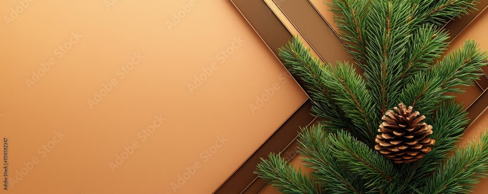 Poster pine tree abstract background idea. a festive christmas scene featuring a pine branch and a pinecone