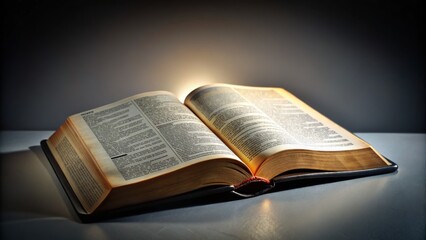 Fototapeta premium Open Bible Gray Background - Still Life Photography, Holy Scripture, Religious Book, Spiritual Reading