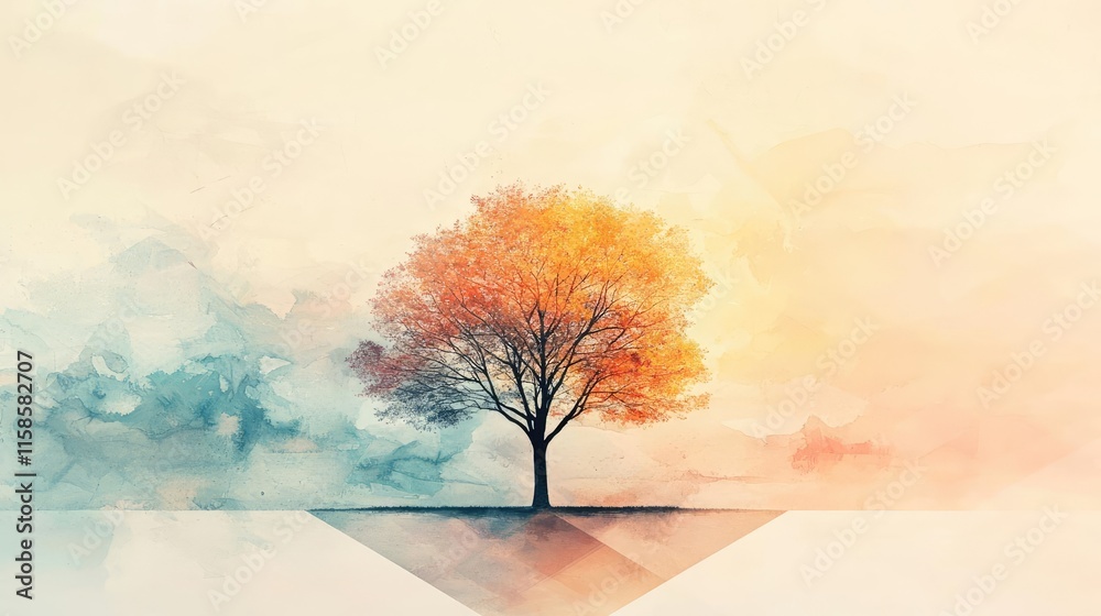 Poster plane tree abstract background idea. a vibrant tree stands alone, showcasing colorful leaves against