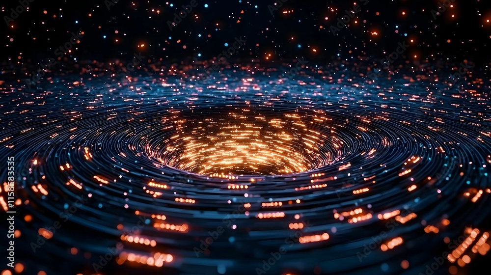 Poster abstract optical data visualization, luminous patterns intertwining, representing complex informatio