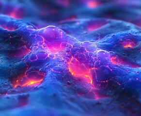 Fototapeta premium Close up of A swirling, 3d illustration of a blue, glowing cell, like a plasma ball in space, with purple bacteria and a virus, represe
