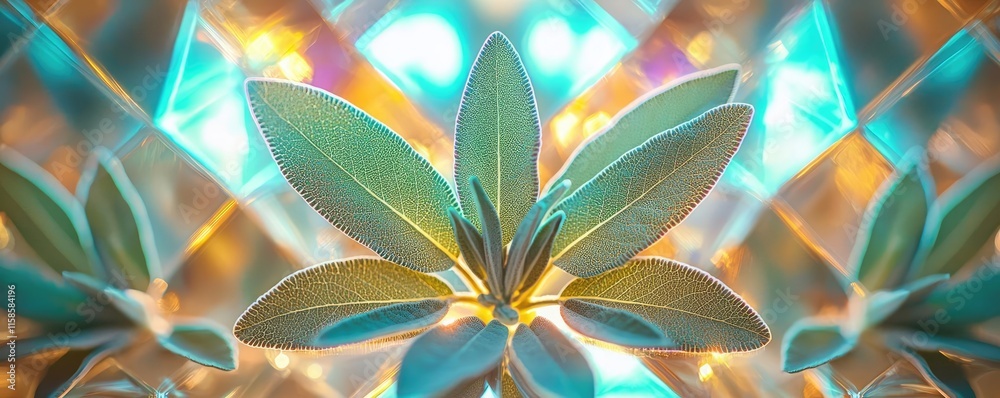 Poster sage leaves abstract background concept. a vibrant close-up of leaves with a colorful backdrop, show