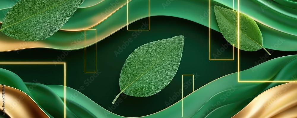 Poster sage leaves abstract background concept. abstract green leaf design with smooth curves and elegant g
