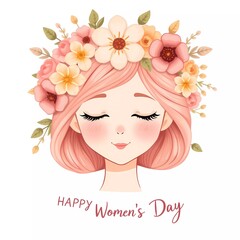 Beautiful Women's Day Celebration Design Featuring a Floral Crowned Woman Illustration