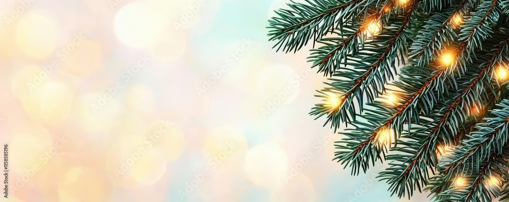 Poster Pine tree abstract background idea. Festive Christmas tree with twinkling lights glowing in a soft background.