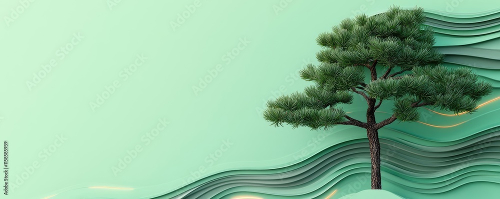 Poster pine tree abstract background idea. a serene tree against a textured green backdrop, embodying tranq
