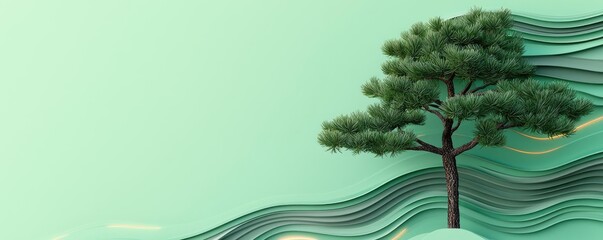 Obraz premium Pine tree abstract background idea. A serene tree against a textured green backdrop, embodying tranquility and nature's beauty.