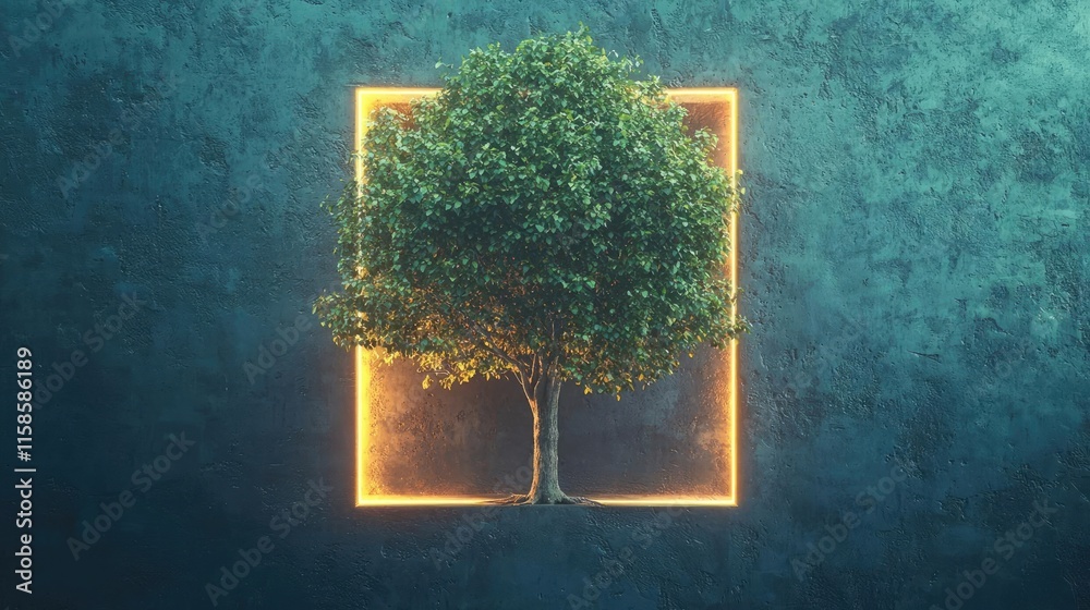 Poster plane tree abstract background idea. a vibrant tree framed in glowing lines, showcasing nature's bea