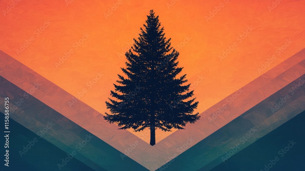Poster pine tree abstract background idea. silhouetted tree against a vibrant sunset, creating a striking v
