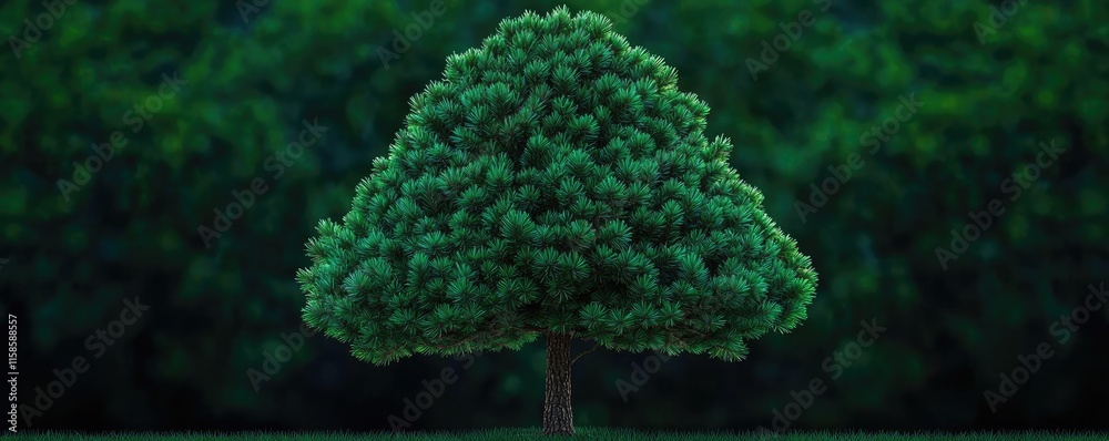 Poster pine tree abstract background idea. a vibrant, lush tree standing alone against a green background, 