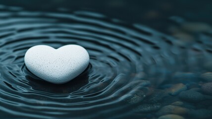 Ripple effect of love heart-shaped stone in calm water nature photography tranquil environment close-up view