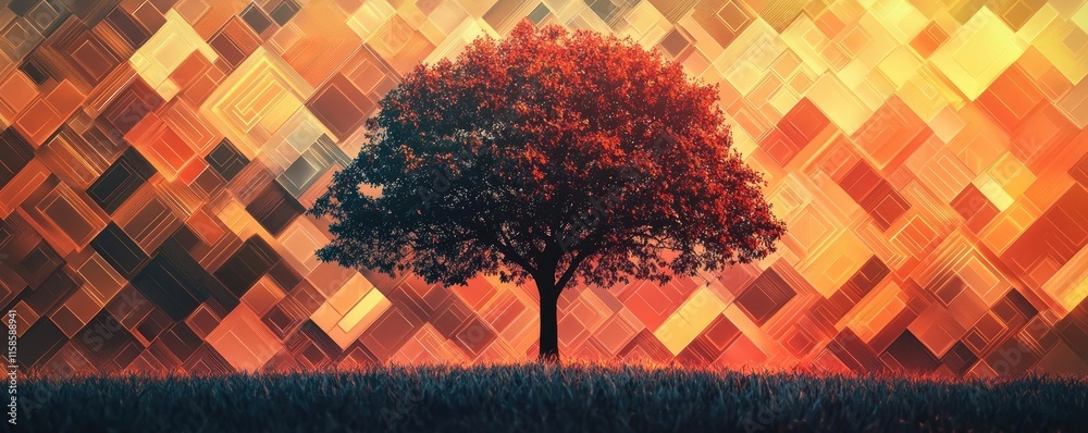 Aufkleber plane tree abstract background idea. a vibrant tree silhouetted against a colorful artistic backgrou