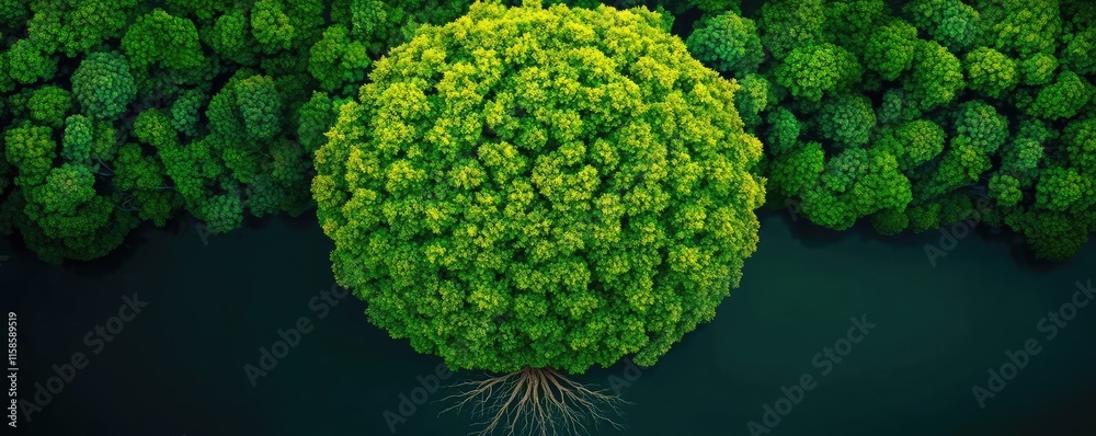 Poster plane tree abstract background idea. aerial view of a lush, green tree surrounded by rich vegetation