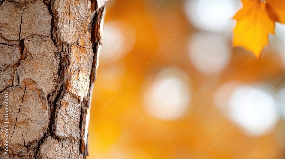 Poster plane tree abstract background idea. a close-up of a tree bark with vibrant autumn leaves in the bac