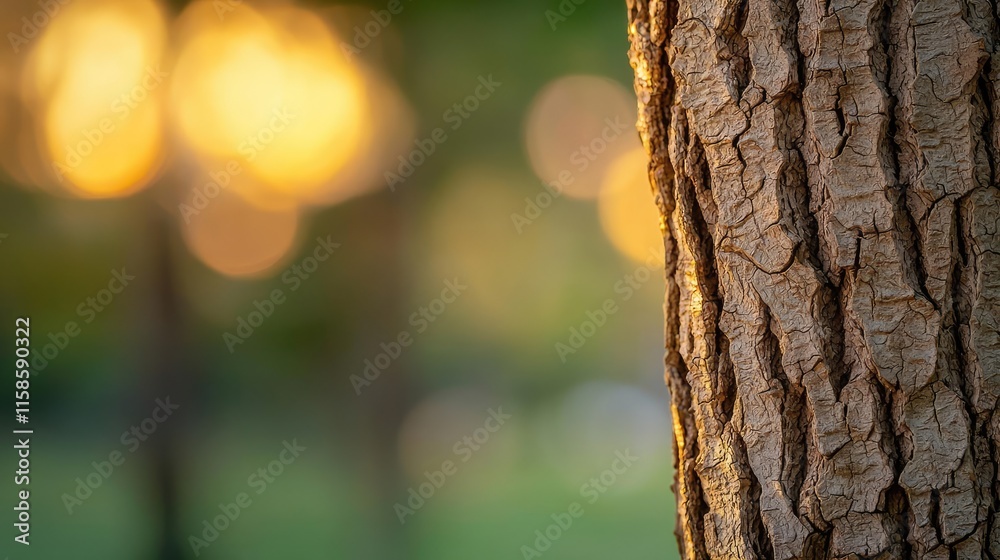 Aufkleber Plane tree abstract background idea. Close-up view of a tree bark with a beautiful bokeh background of soft golden light.