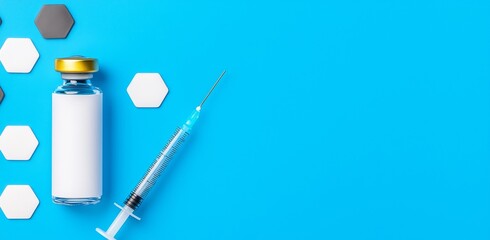 A syringe with a needle and a bottle of vaccine.