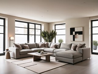 A stylish and contemporary living room with sleek, minimalist furniture and an open, airy layout.