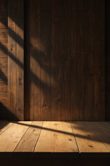 Naklejka premium wooden room. background with shadow on planking wall and floor