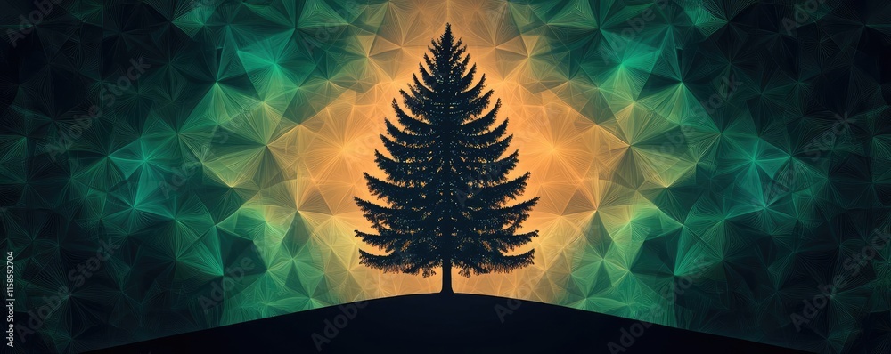 Aufkleber Pine tree abstract background idea. A striking silhouette of a tree against a colorful, abstract background.