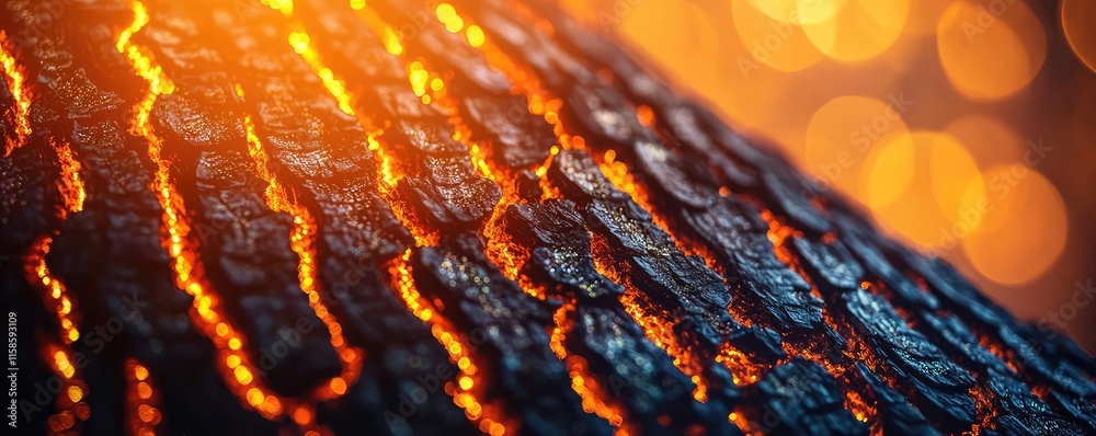 Poster Plane tree abstract background idea. Stunning close-up of textured lava rock glowing with warm orange light.