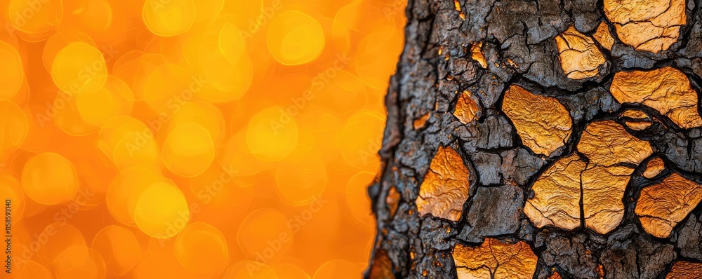Poster plane tree abstract background idea. close-up of textured tree bark with beautiful orange background