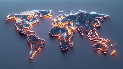 Neon World Map with Starry Background