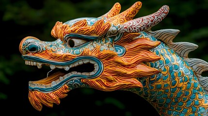 Obraz premium Vibrant Dragon Sculpture in Detailed Gigapixel Quality