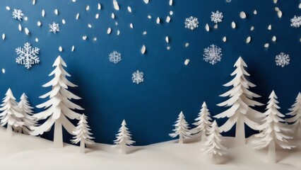 Obraz premium Winter Wonderland: Digital illustration featuring white snowflakes on deep blue backdrop, creating peaceful and serene snowy landscape.