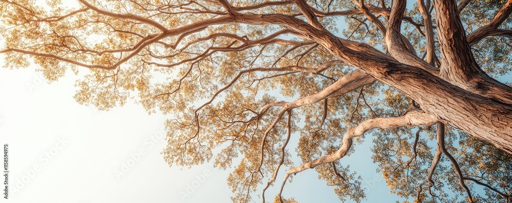 Aufkleber plane tree abstract background idea. majestic tree branches extending towards a clear sky, showcasin