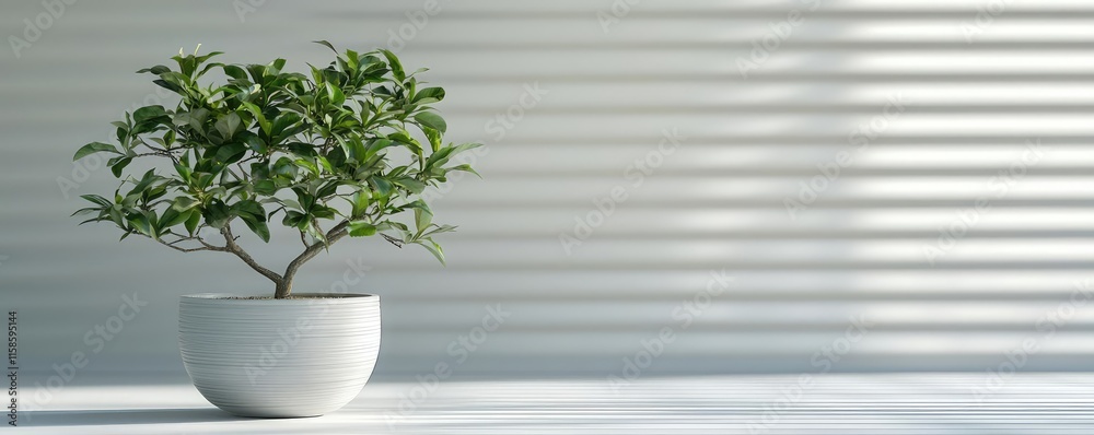 Poster plane tree abstract background idea. a small green plant in a white pot with light and shadow effect