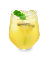 Tasty pineapple cocktail with mint in glass isolated on white