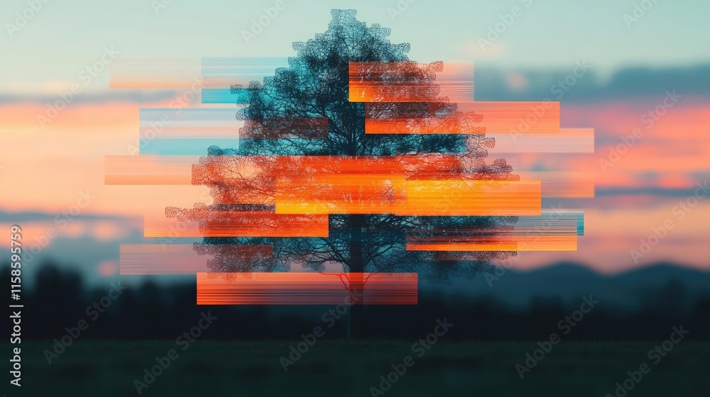 Poster plane tree abstract background idea. a stylized tree at sunset showcasing vibrant colors and creativ