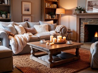 A cozy and inviting living room with a warm, homely atmosphere. 