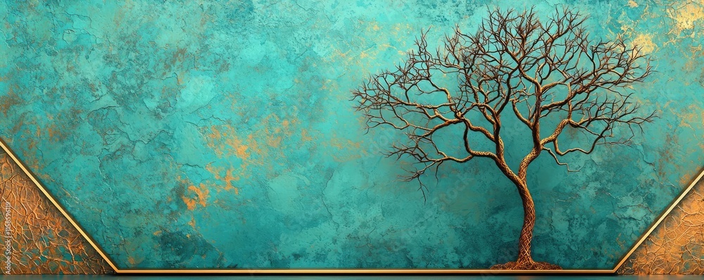 Poster plane tree abstract background idea. a minimalist tree silhouette against a vibrant turquoise backgr