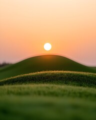 Serene sunset over rolling green hills