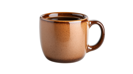 handmade ceramic mug with glossy brown finish, perfect for coffee or tea. Its unique design adds rustic touch to any kitchen or dining setting