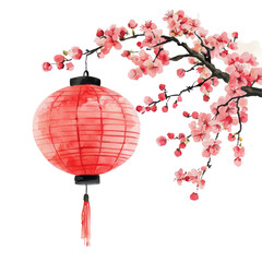 Obraz premium Celebrating chinese new year 2025 with lanterns and peony blossoms in watercolor