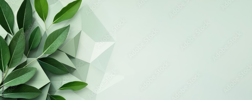 Poster sage leaves abstract background concept. green leaves against a textured background create a fresh, 